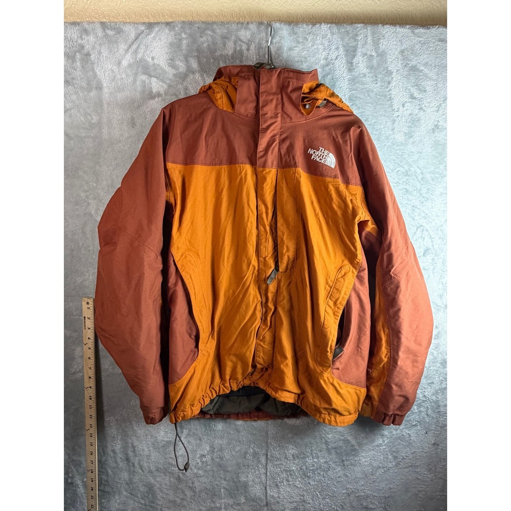 THE NORTH FACE Jacket Mens L Orange Brown HyVent Hooded Fleece Lined Coat
